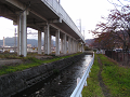 新幹線の高架の下の川。